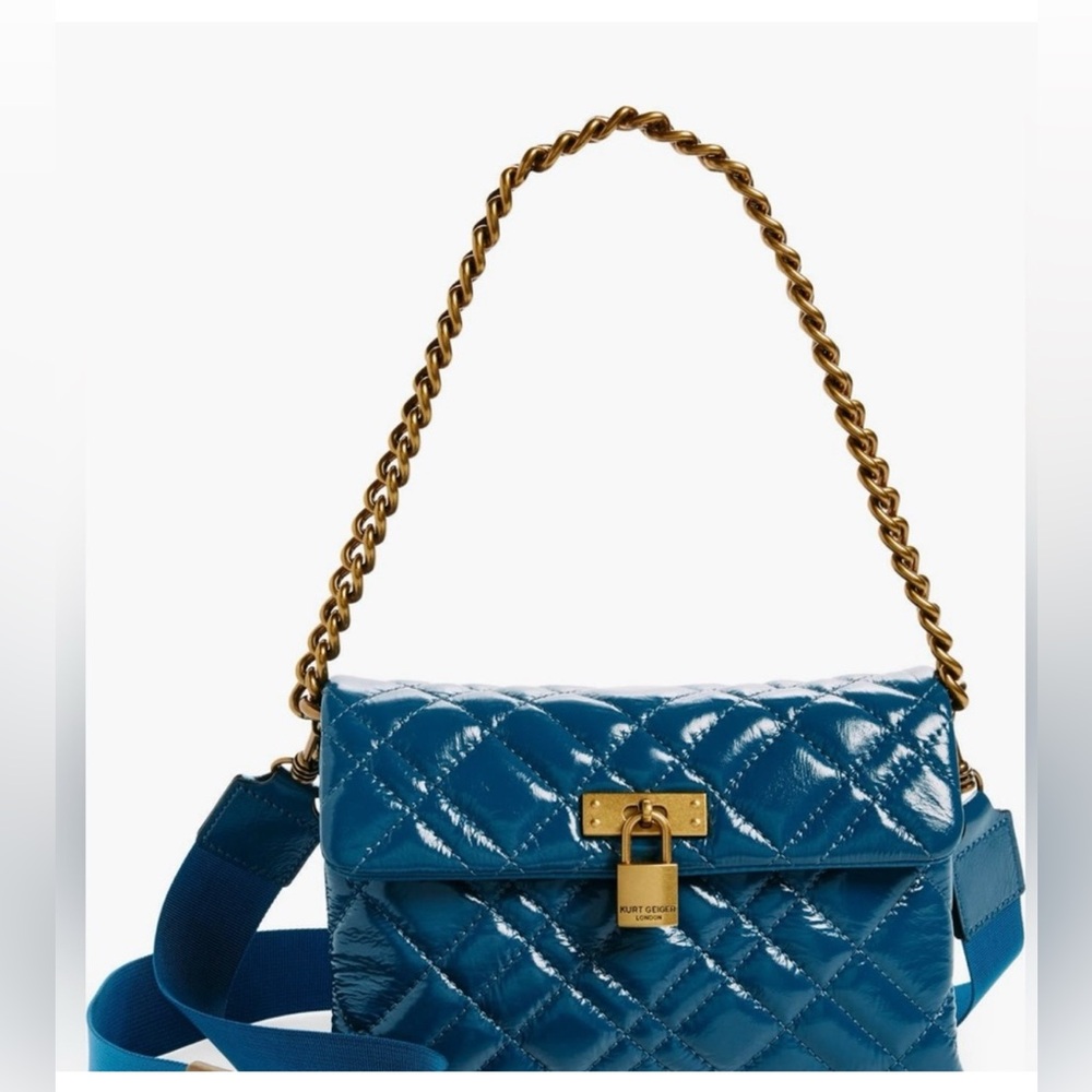 Kurt Geiger Blue Quilted Patent Leather Crossbody Bag - Picture 2 of 11